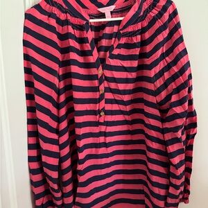 Lilly Pulitzer Pink and Navy Striped Blouse